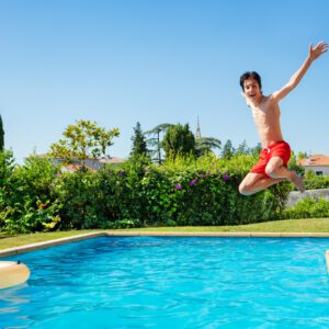 Swimming lessons at pool party